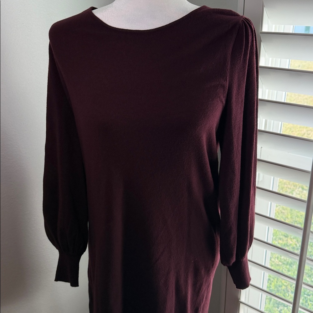 Max Studio medium Burgundy eggplant long sleeve sweater dress with cuffed sleeve
